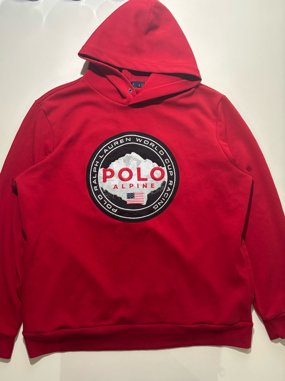 Retro Polo by Ralph Lauren Red Alpine World Cup racing Hooded Sweatshirt